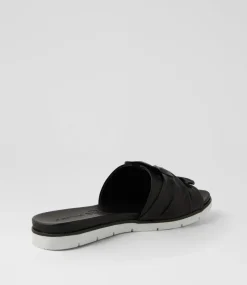 Women DIANA FERRARI Slides|Flats-Eronda Black White Leather Slides