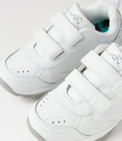 LYNX Sport School Shoes|Junior School Shoes-Erupt Jnr E Vel Ws White Leather Sneakers
