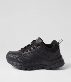 LYNX Sport School Shoes|Junior School Shoes-Erupt Jnr Slim Lace Black Leather Sneakers