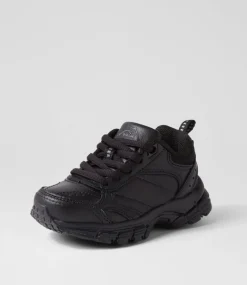 LYNX Sport School Shoes|Junior School Shoes-Erupt Jnr Slim Lace Black Leather Sneakers