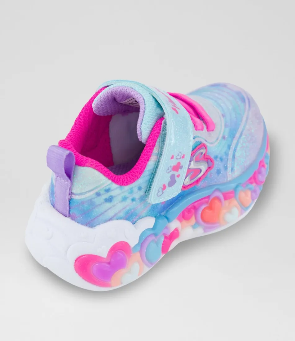 SKECHERS Sport School Shoes-Eternal Heart Lights Toddler Pink Rainbow Canvas Fabric Sneakers