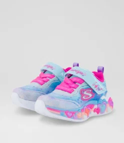 SKECHERS Sport School Shoes-Eternal Heart Lights Toddler Pink Rainbow Canvas Fabric Sneakers