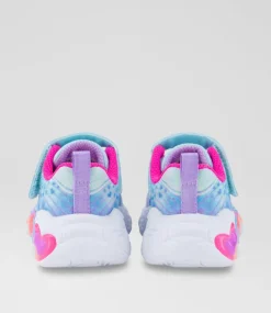 SKECHERS Sport School Shoes-Eternal Heart Lights Toddler Pink Rainbow Canvas Fabric Sneakers