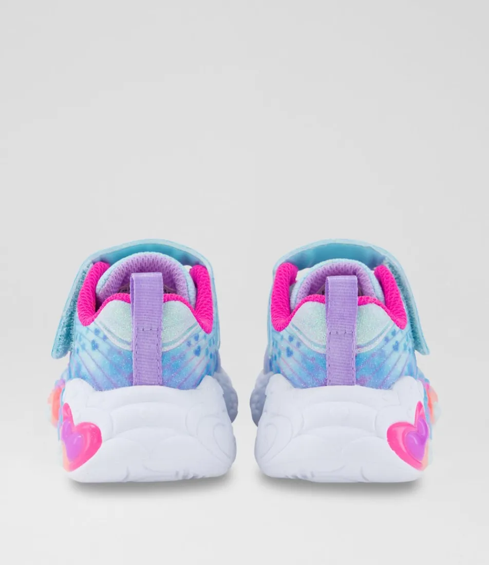 SKECHERS Sport School Shoes-Eternal Heart Lights Toddler Pink Rainbow Canvas Fabric Sneakers