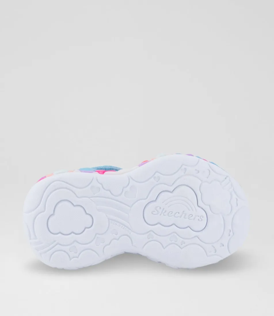 SKECHERS Sport School Shoes-Eternal Heart Lights Toddler Pink Rainbow Canvas Fabric Sneakers