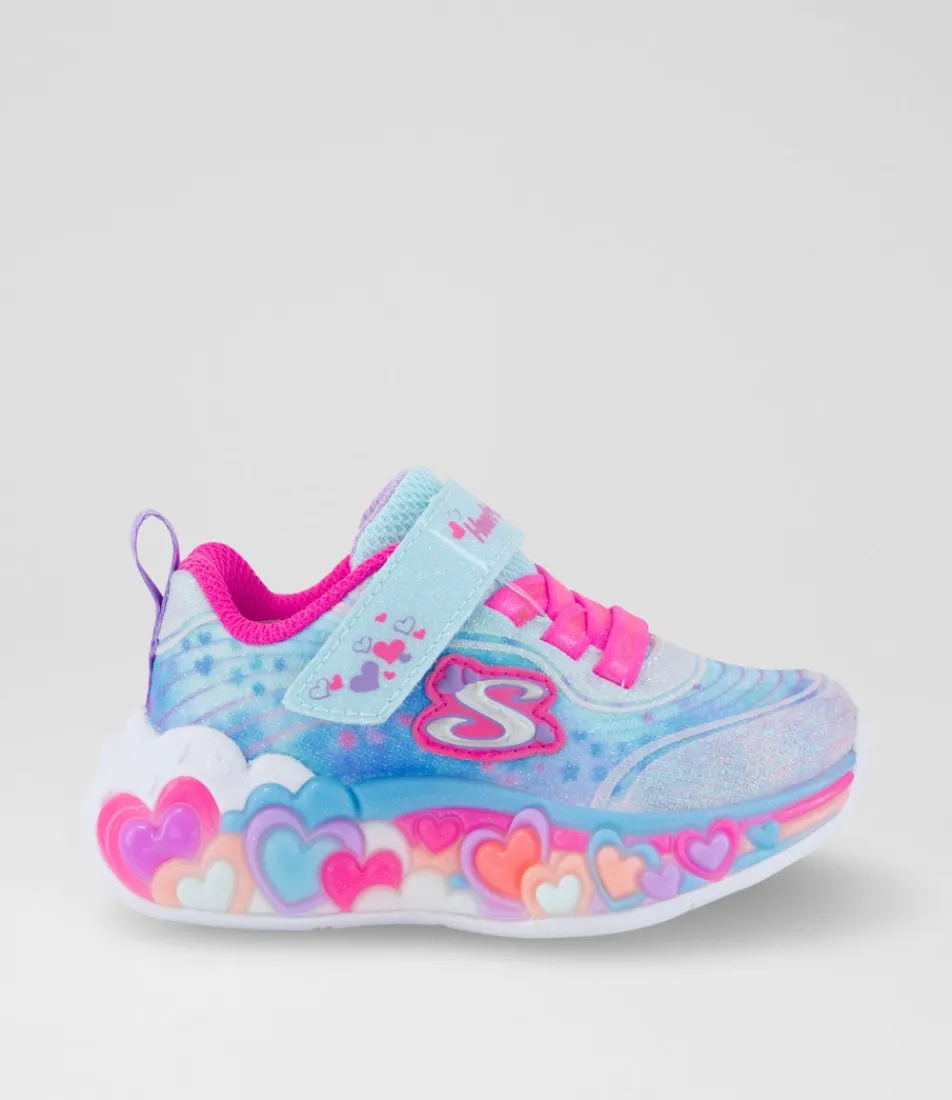 SKECHERS Sport School Shoes-Eternal Heart Lights Toddler Pink Rainbow Canvas Fabric Sneakers
