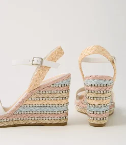 Women TOP END Espadrilles|Wedges-Etroya White Pastel Multi Leather Sandals
