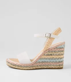 Women TOP END Espadrilles|Wedges-Etroya White Pastel Multi Leather Sandals