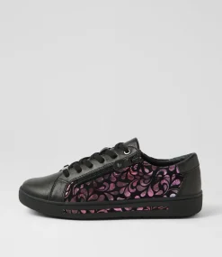 Women SUPERSOFT Comfort|Sneakers-Evone Black Petal Leather Suede Sneakers