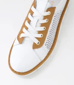 Women TOP END Sneakers-Exra White Dark Tan Leather Sneakers