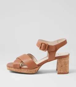 Women SUPERSOFT Comfort|Heels-Fabi Dark Tan Cork Leather Sandals