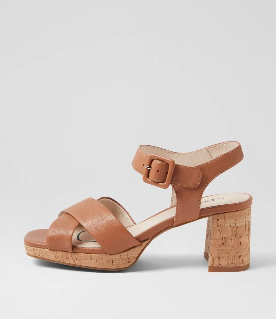 Women SUPERSOFT Comfort|Heels-Fabi Dark Tan Cork Leather Sandals