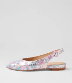 Women TOP END Flats-Fairy Silver Pink Print Leather Flat Shoes