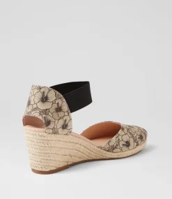 Women DIANA FERRARI Espadrilles|Wedges-Falecia Natural Black Fabric Elastic Wedges