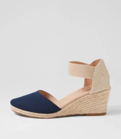 Women DIANA FERRARI Espadrilles|Wedges-Falecia Navy Canvas Elastic Wedges