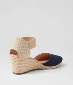 Women DIANA FERRARI Espadrilles|Wedges-Falecia Navy Canvas Elastic Wedges