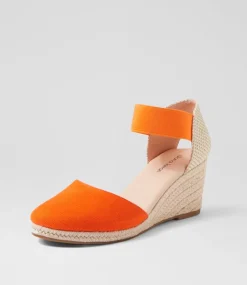 Women DIANA FERRARI Espadrilles|Wedges-Falecia Orange Canvas Elastic Wedges