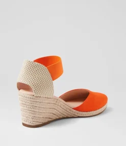 Women DIANA FERRARI Espadrilles|Wedges-Falecia Orange Canvas Elastic Wedges