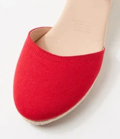 Women DIANA FERRARI Espadrilles|Wedges-Falecia Red Canvas Elastic Wedges