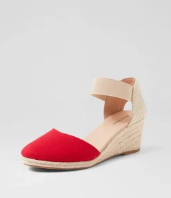 Women DIANA FERRARI Espadrilles|Wedges-Falecia Red Canvas Elastic Wedges