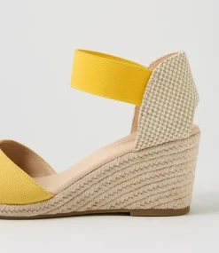 Women DIANA FERRARI Espadrilles|Wedges-Falecia Yellow Canvas Elastic Wedges
