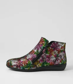 Women SUPERSOFT Boots|Comfort-Fallenn Black Painted Floral Leather Ankle Boots