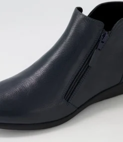 Women SUPERSOFT Comfort|Boots-Fallenn Navy Leather Ankle Boots