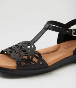 Women SUPERSOFT Comfort|Flats-Fan Black Leather Sandals