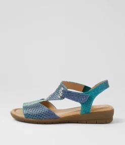 Women SUPERSOFT Comfort|Flats-Fanne2 Blue Cross Hatch Leather Sandals