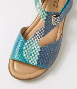 Women SUPERSOFT Comfort|Flats-Fanne2 Blue Cross Hatch Leather Sandals