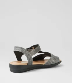 Women SUPERSOFT Flats|Sandals-Fanne2 Charcoal Cross Hatch Leather Sandals