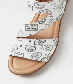 Women SUPERSOFT Comfort|Flats-Fast Black Grey Travel Stamp Leather Sandals
