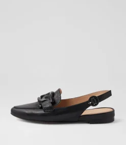Women TOP END Flats|Loafers-Favillas Black Leather Flat Shoes