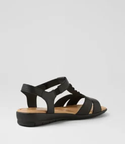 Women SUPERSOFT Comfort|Flats-Fayye Black Leather Sandals