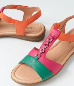Women SUPERSOFT Comfort|Flats-Ferraro2 Bright Multi Leather Sandals
