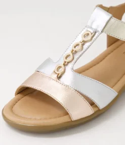 Women SUPERSOFT Flats|Comfort-Ferraro2 Rose Gold Silver Leather Sandals