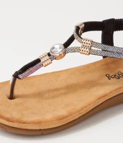 Women I LOVE BILLY Flats|Sandals-Fessa Black Multi Sandals