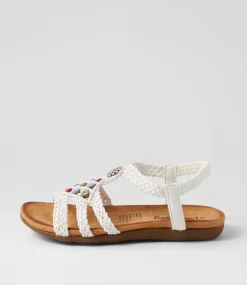 Women I LOVE BILLY Flats|Sandals-Fiorente White Multi Sandals