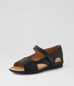 Women SUPERSOFT Comfort|Flats-Fleure Black Leather Sandals