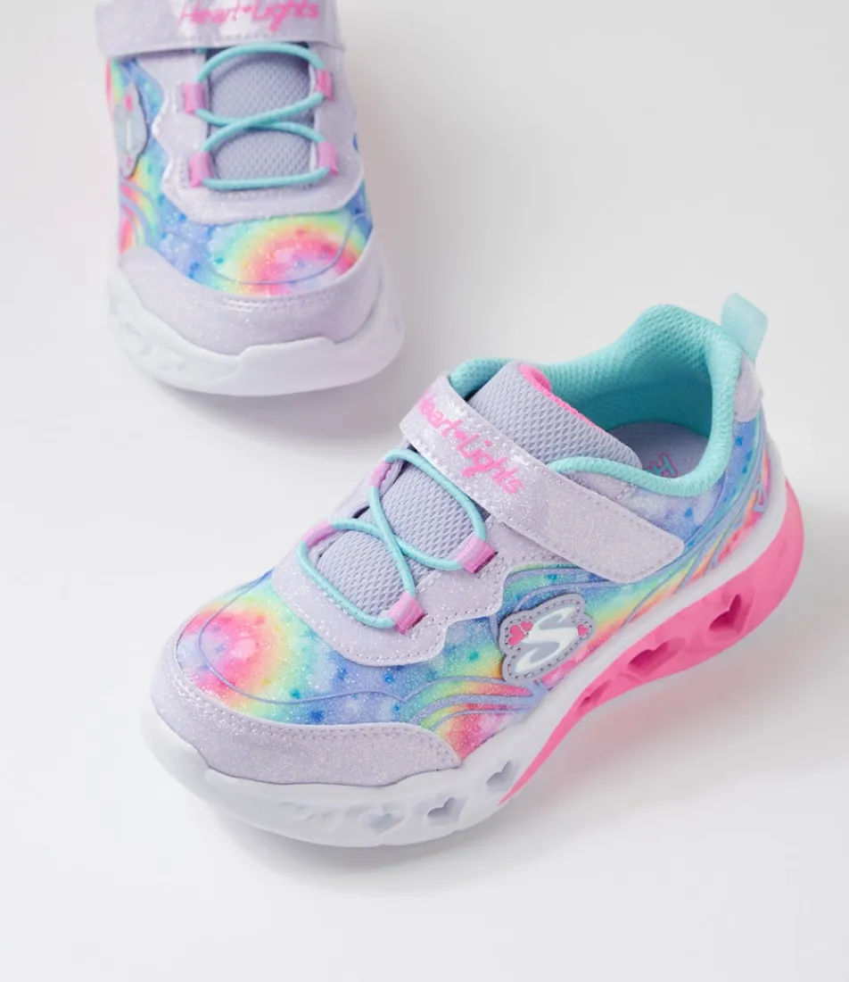 SKECHERS Sport School Shoes-Flutter Heart Lights Toddler Lavender Aqua Mesh Sneakers
