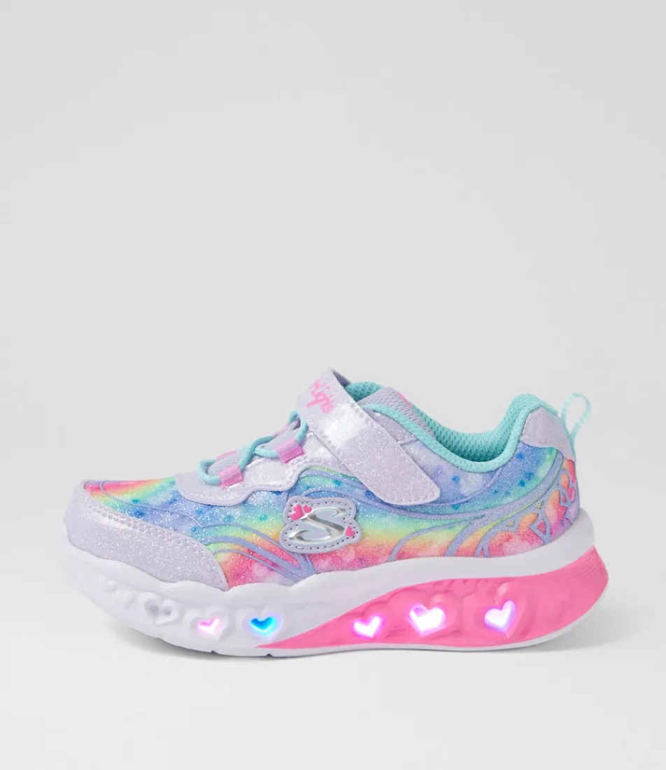 SKECHERS Sport School Shoes-Flutter Heart Lights Toddler Lavender Aqua Mesh Sneakers
