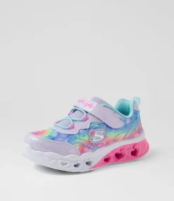 SKECHERS Sport School Shoes-Flutter Heart Lights Toddler Lavender Aqua Mesh Sneakers