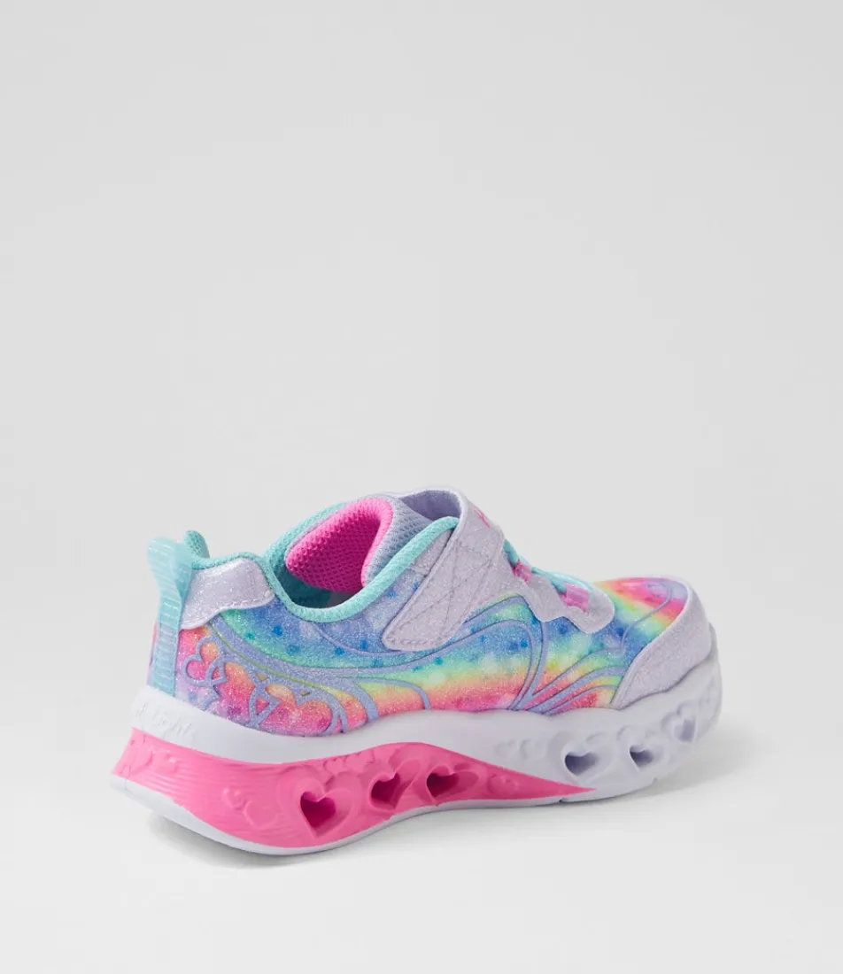 SKECHERS Sport School Shoes-Flutter Heart Lights Toddler Lavender Aqua Mesh Sneakers