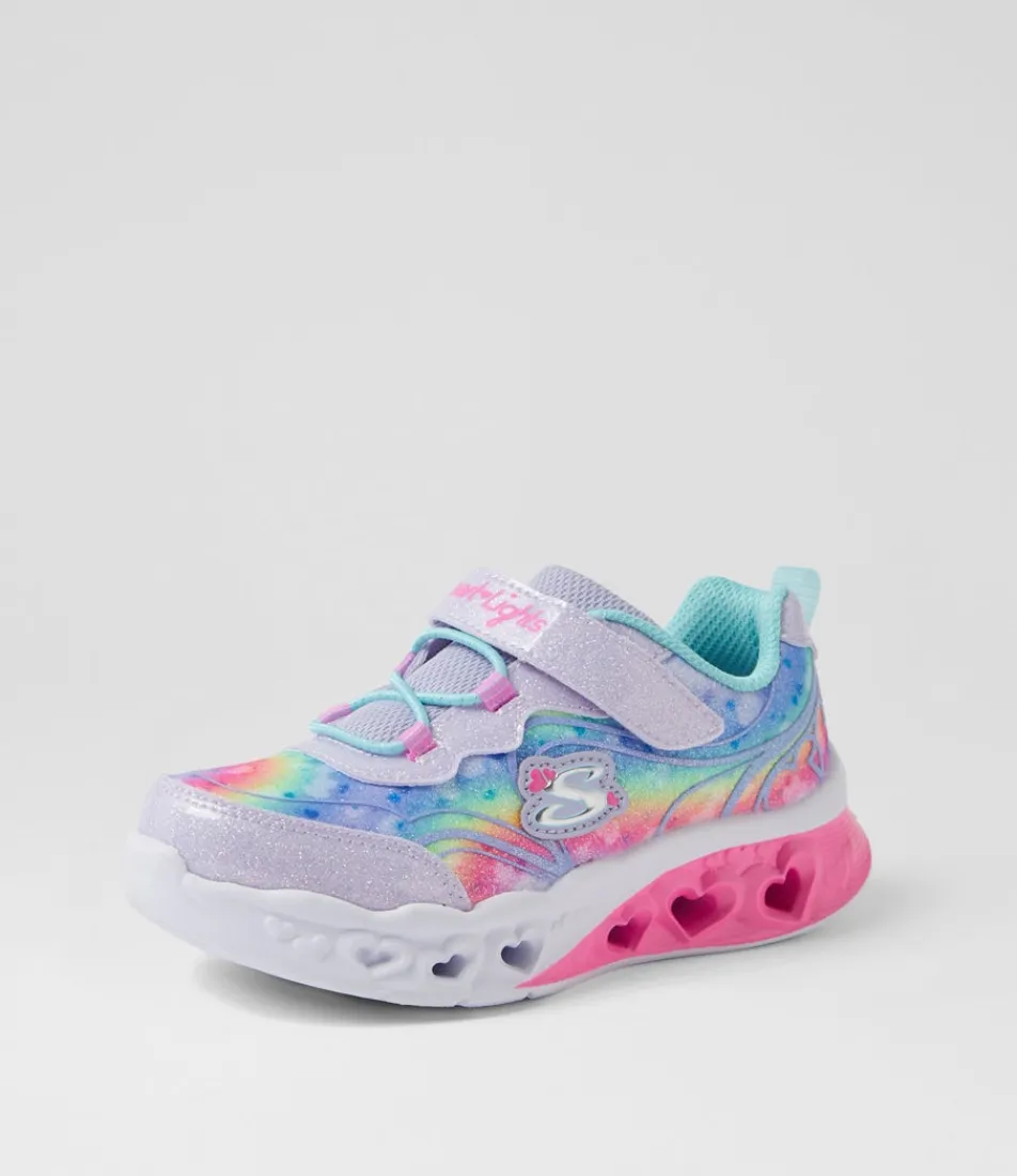 SKECHERS Sport School Shoes-Flutter Heart Lights Toddler Lavender Aqua Mesh Sneakers