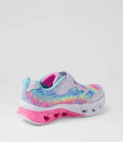 SKECHERS Sport School Shoes-Flutter Heart Lights Toddler Lavender Aqua Mesh Sneakers