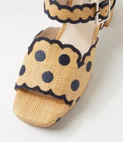 Women SUPERSOFT Comfort|Heels-Following Natural Black Synthetic Raffia Sandals