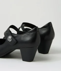 Women SUPERSOFT Comfort|Mary Janes-Fortunet Black Leather Mary Jane Heels