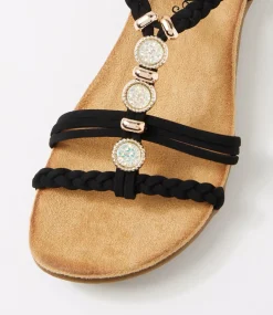 Women I LOVE BILLY Flats|Sandals-Franki Black Multi Sandals