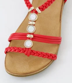 Women I LOVE BILLY Flats|Sandals-Franki Red Sandals