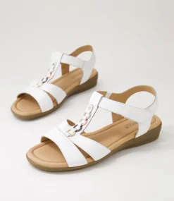 Women SUPERSOFT Flats|Comfort-Frankie 2 White Metallic Trim Leather Sandals